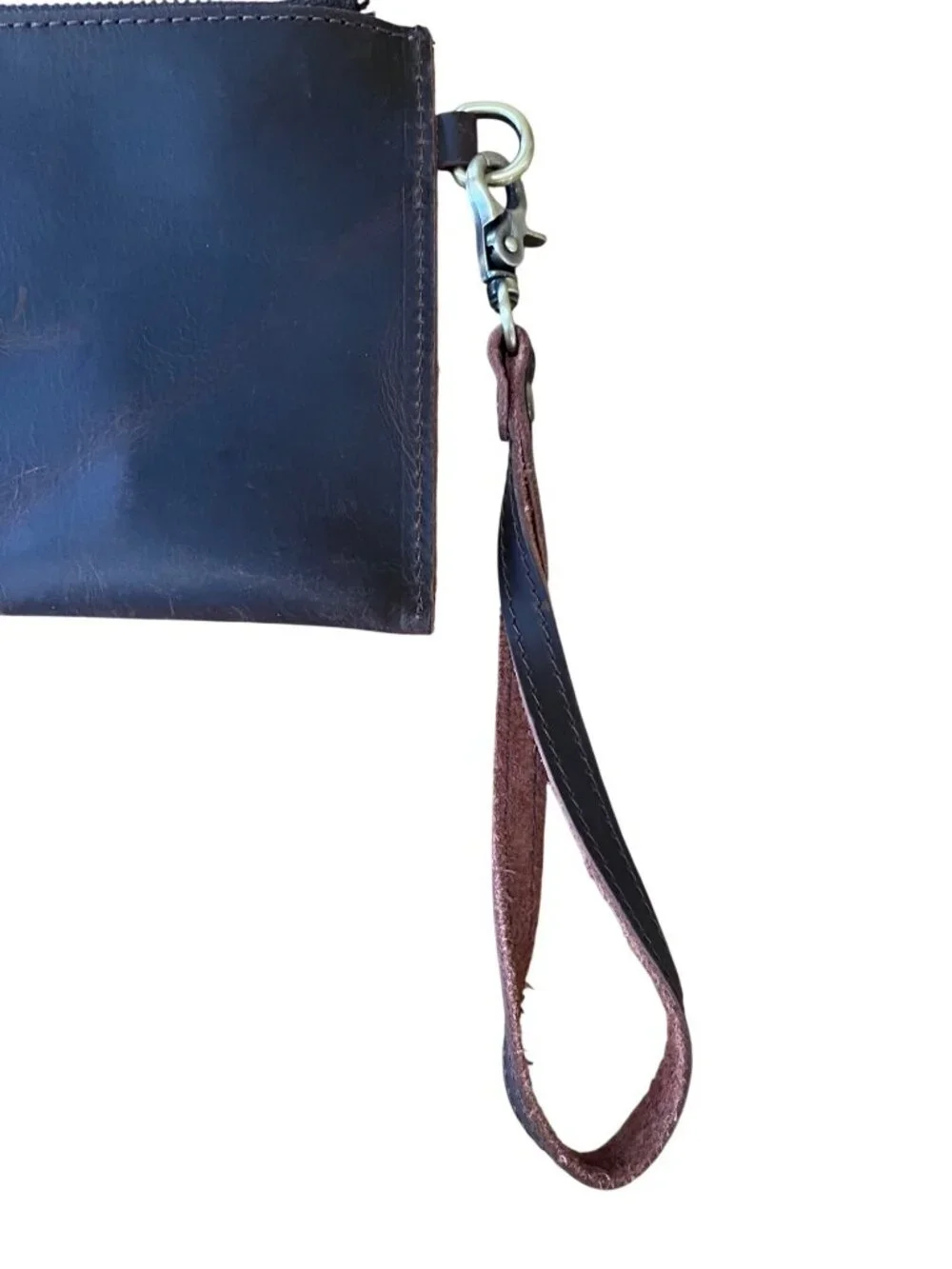Brown leather clutch zipper with wristlet 5x9inch